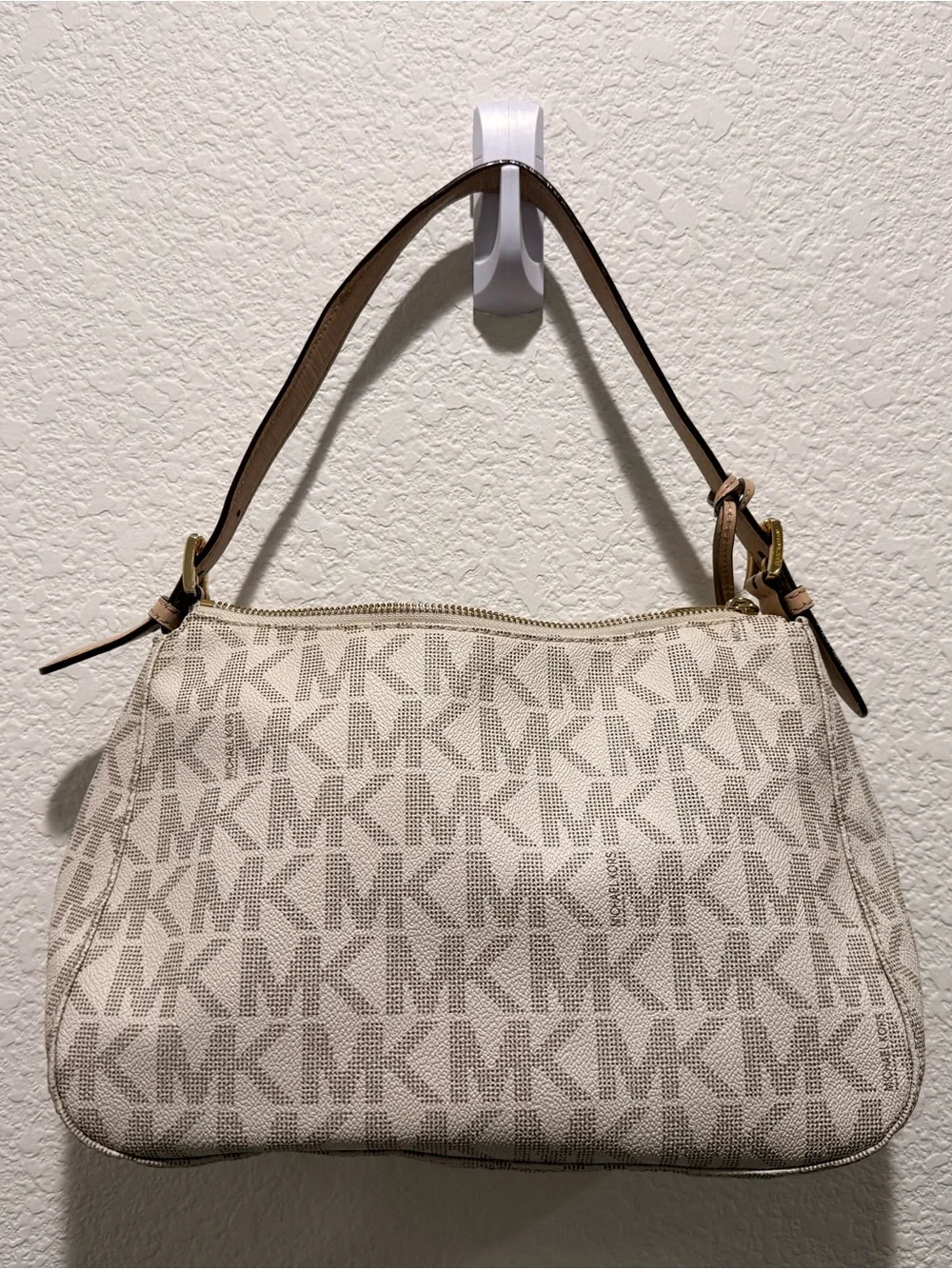 Michael Kors Cream and Brown MK Logo Shoulder Bag